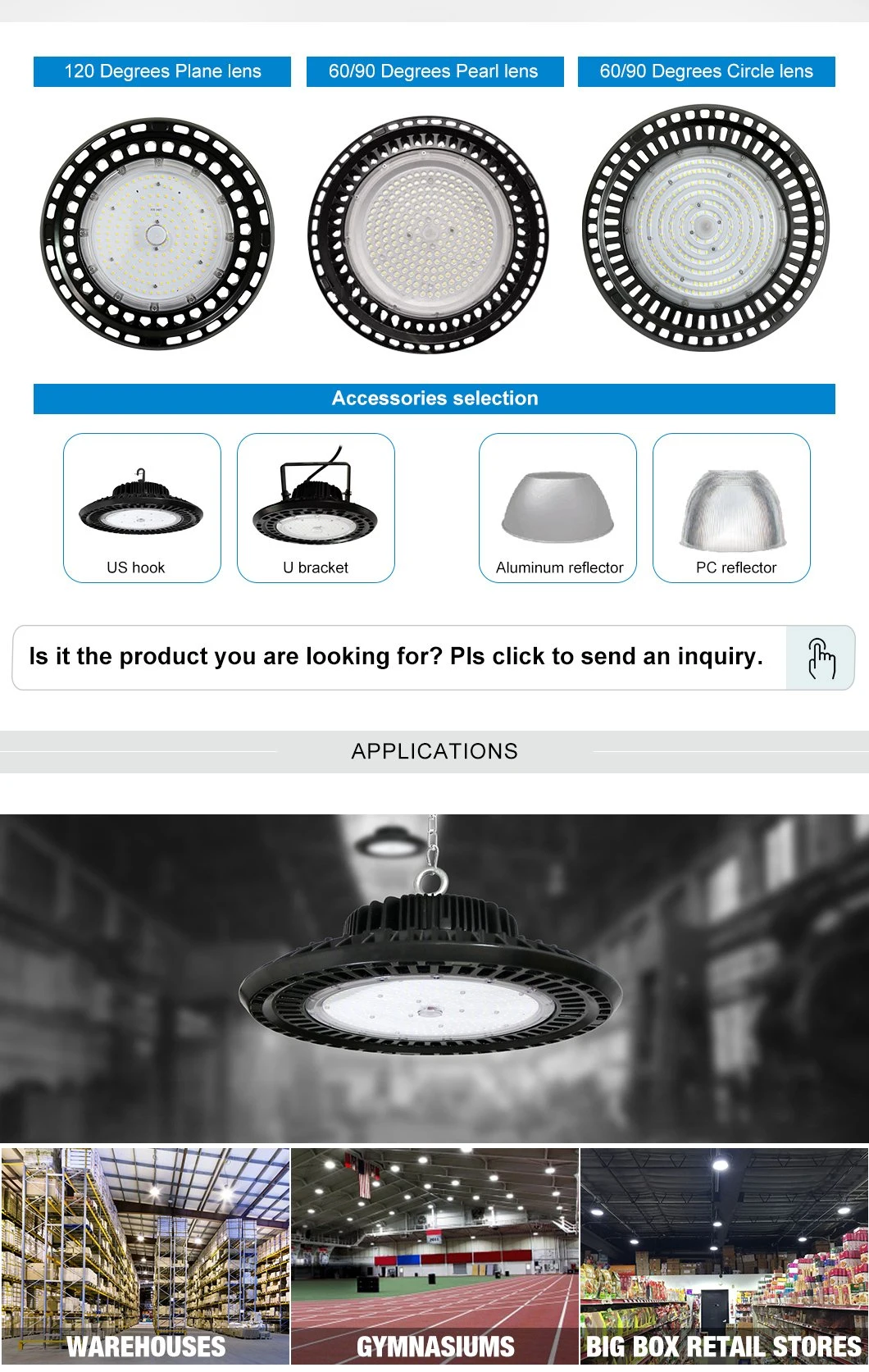 IP65 Industrial Pendant Lamp 60W 80W 100W 150W High Bay LED Light Warehouse Lighting Highbay Light LED 200W 300W 400W 500W